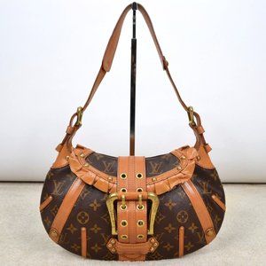Leonor Monogram Canvas Leather Shoulder Bag Hobo Handbag